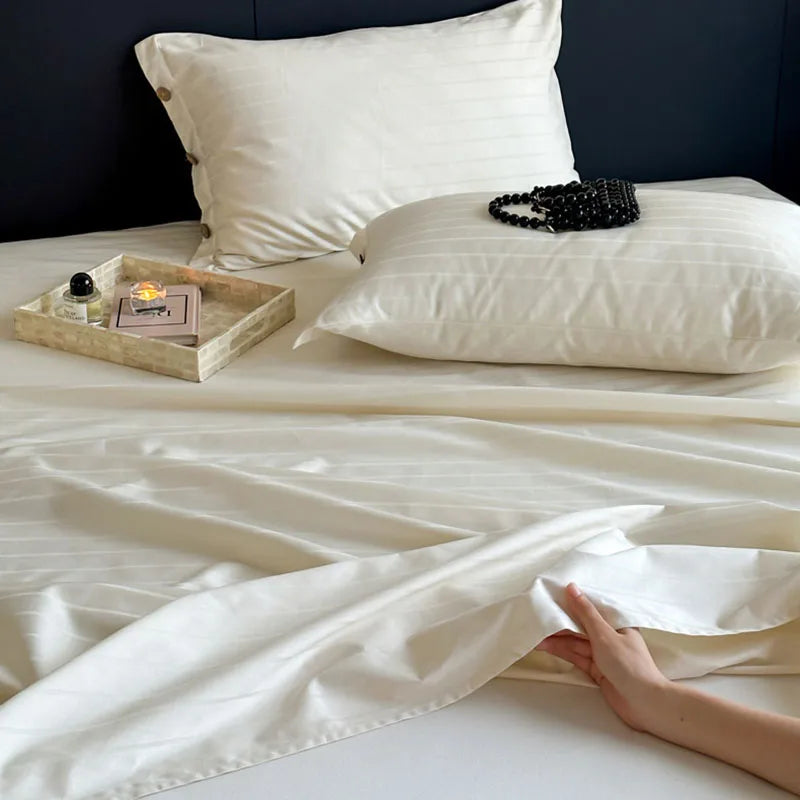 Afralia™ Luxe Cotton Satin Stripe Bed Sheet Set with 2 Pillowcase