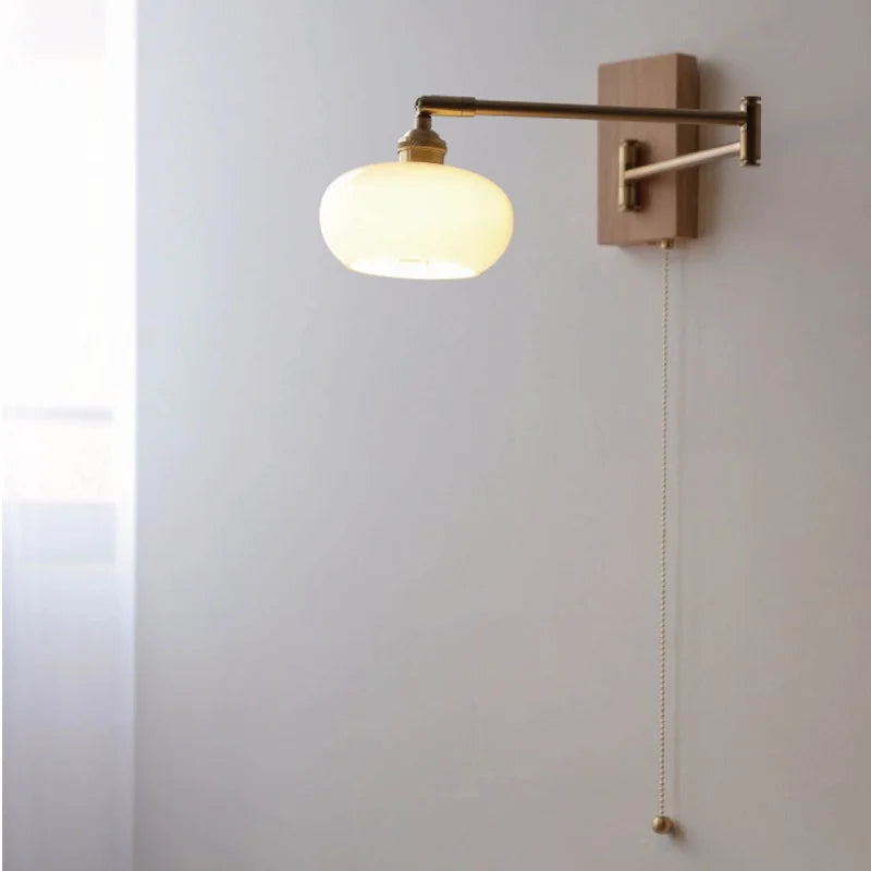 Afralia™ Rotating Japanese Style Wall Lamp with Pull Cord Switch for Bedroom