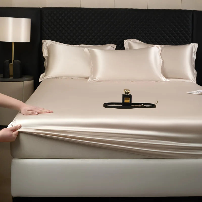 Afralia™ 100% Mulberry Silk Fitted Sheet Set with Pillowcase - Luxury Solid Color Silk Bed Linen