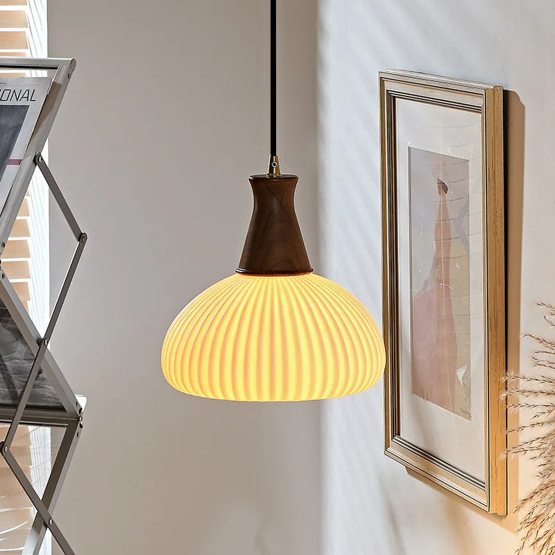 Afralia™ Ceramic Wood LED Pendant Lights Modern Hanging Lamp for Home Decor
