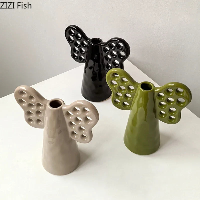 Afralia™ Elephant Ceramic Vase with Artificial Flowers for Home Decor