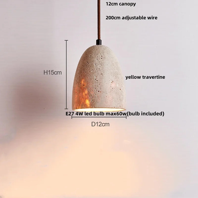 Nordic LED Pendant Lamp Wood Hanging Light Fixture by Afralia™ - Yellow Travertine