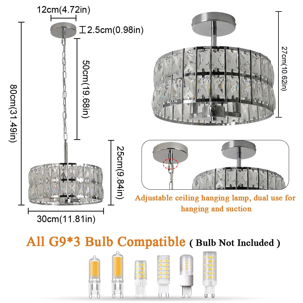 Afralia™ Modern LED Crystal Chandelier Adjustable Pendant Light for Kitchen Island Dining Room