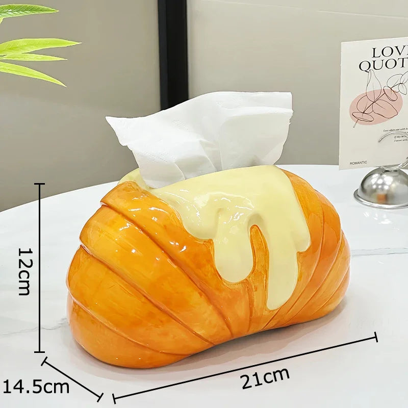 Afralia™ Croissant Ceramic Tissue Box: Charming Table Decoration for Coffee Table and Bedside