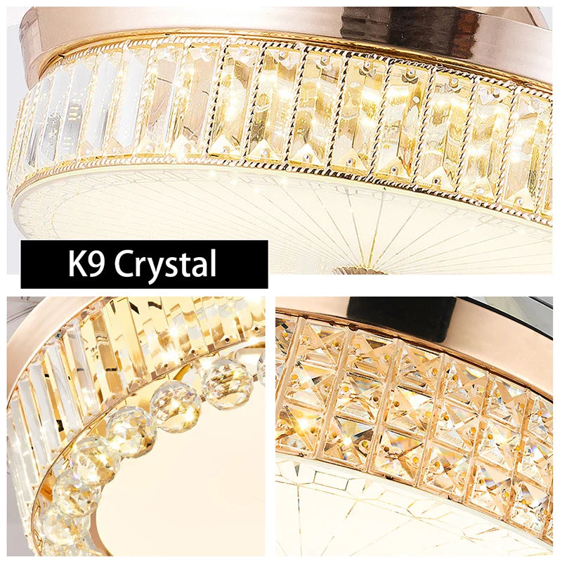 Afralia™ Crystal Ceiling Fans with LED Light & Remote Control, Gold Finish