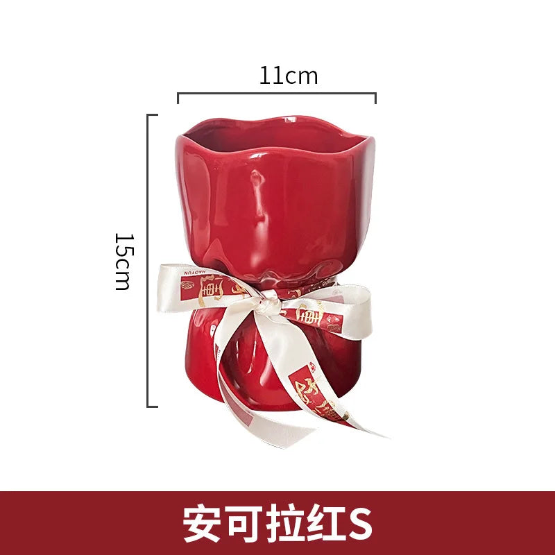 Afralia™ Bouquet Shape Ceramic Vase Pot Home Decoration Floral Arrangement Accessories