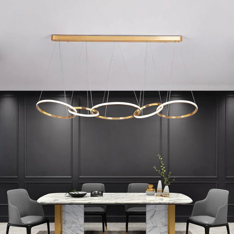 Afralia™ Modern Gold LED Circle Rings Chandelier Dimmable Dining Room Lustre