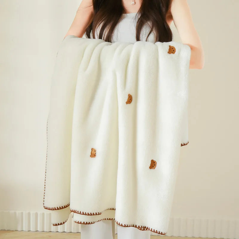 Afralia™ Baby Velvet Embroidered Blanket: Double-Sided Warm Travel Bedroom Sofa Cover