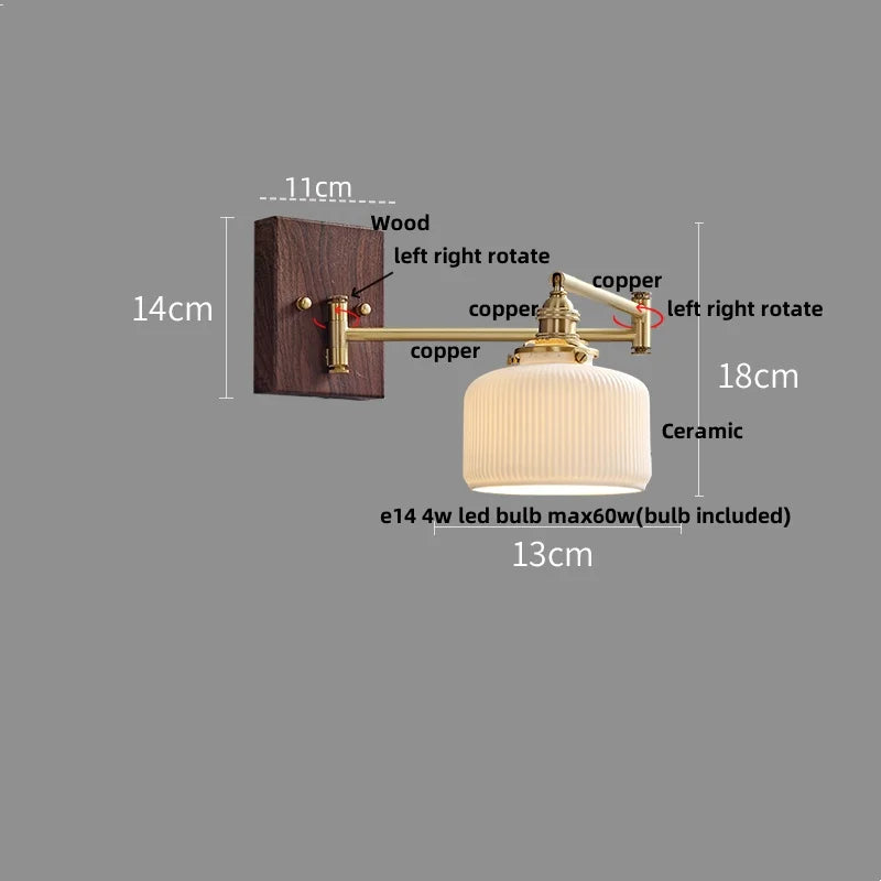 Afralia™ Wood Swing Arm LED Wall Lamp with Rotatable Shade & Pull Chain Switch