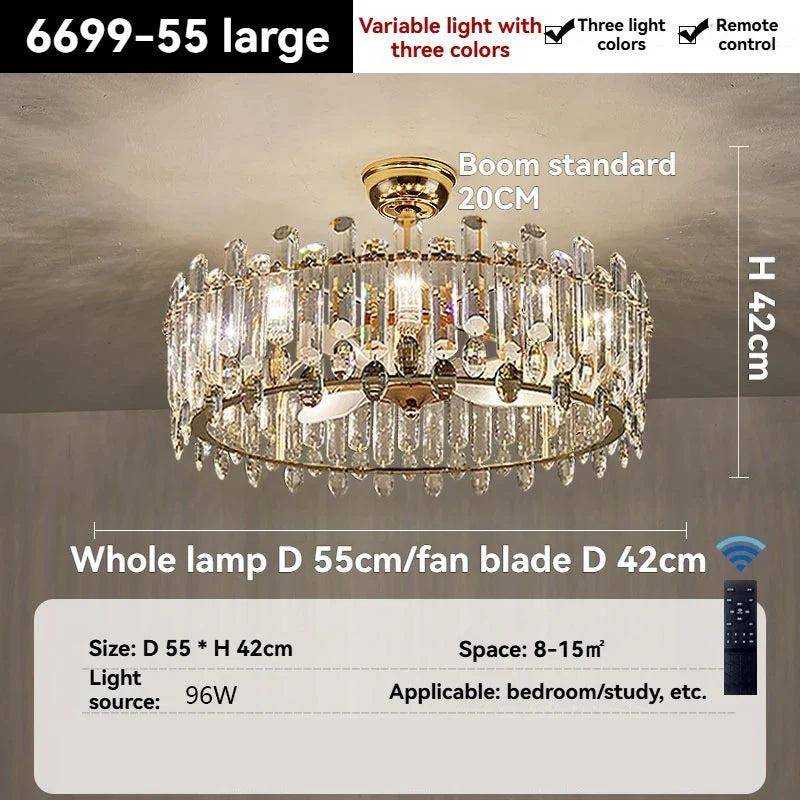 Afralia™ Crystal Ceiling Fan Light - Modern Luxury Invisible Fan Light Combo for Home