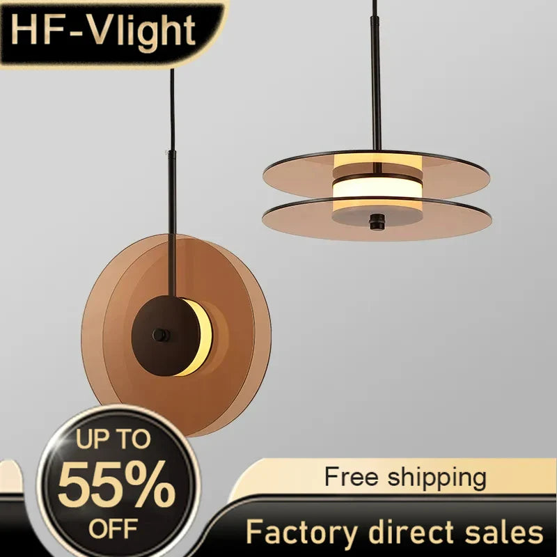 Afralia™ Nordic Glass Disc LED Pendant Lights for Bedroom, Dining, and Indoor Lighting
