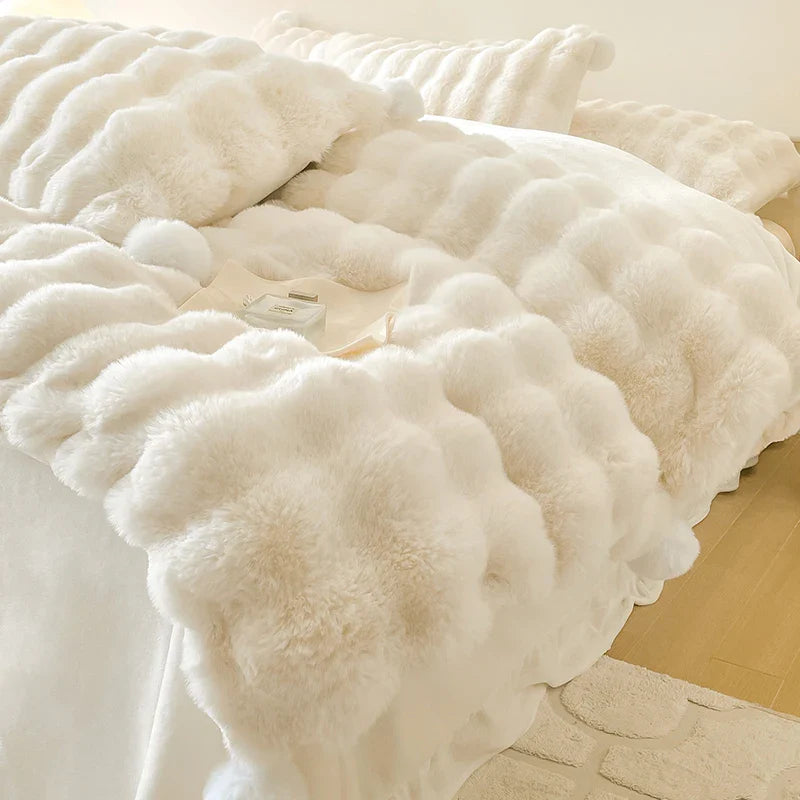 Afralia™ Double-Sided Rabbit Fur Bedding Set, Plush Velvet Fleece, Monochromatic Luxury Duvet Set