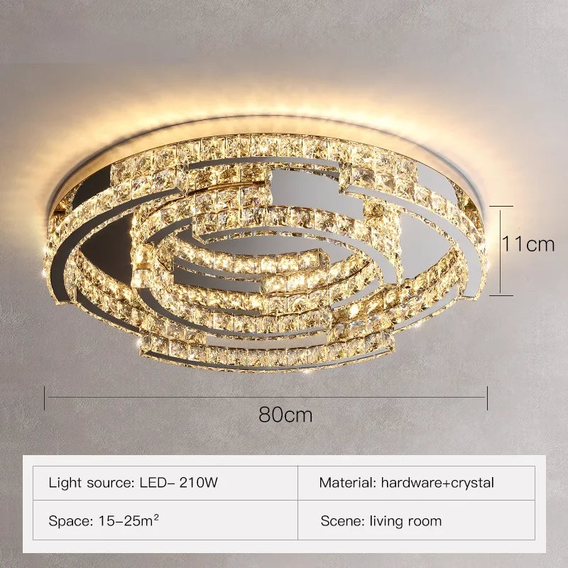 Afralia™ LED Crystal Ceiling Lamp, Silver Chrome Chandelier for Living Room