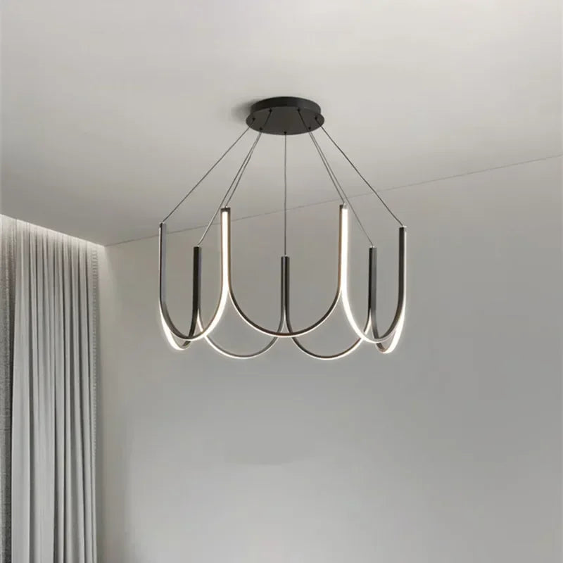 Afralia™ Modern Black Aluminium LED Pendant Chandelier for Foyer, Adjustable Lighting Solution