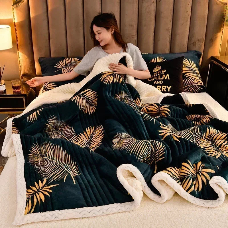 Afralia™ Cozy Milk Velvet Blanket - 3 Layer Warmth & Fluffy Weighted Blanket