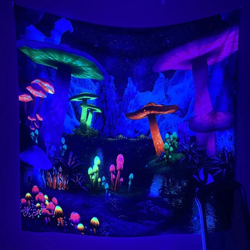 Afralia™ Psychedelic Mushroom Owl Luminous Tapestry Wall Art for Home Decor