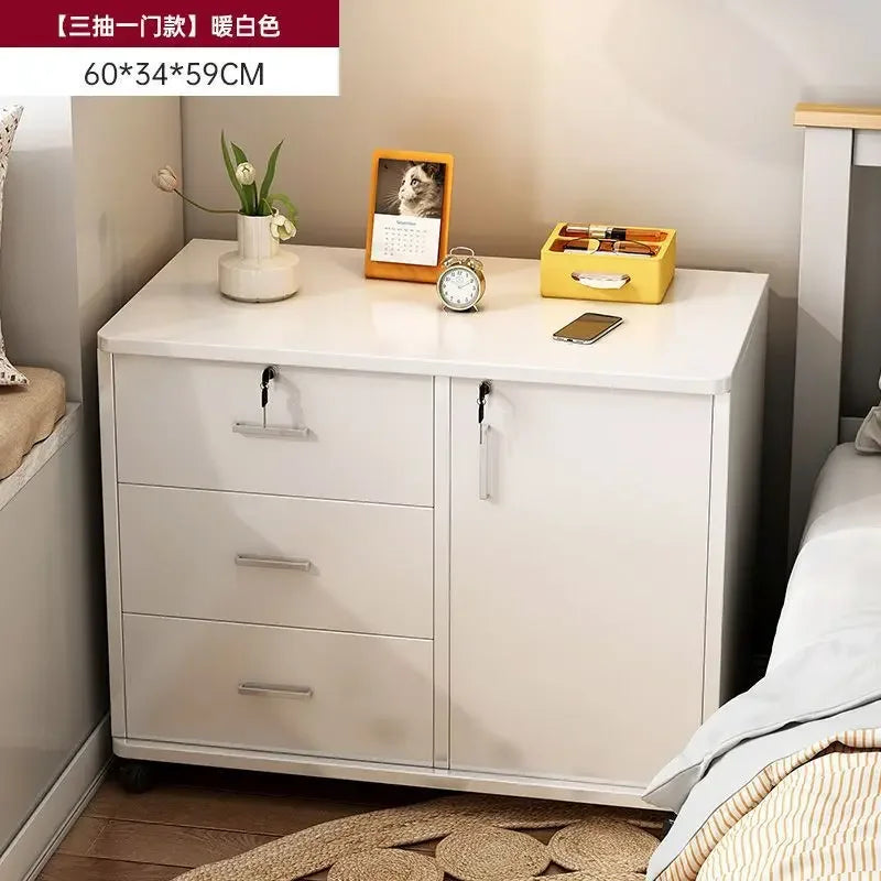 Afralia™ Wooden Mobile Side Cabinet with Lock, Printer Storage Cabinet, Low Drawer Cabinet