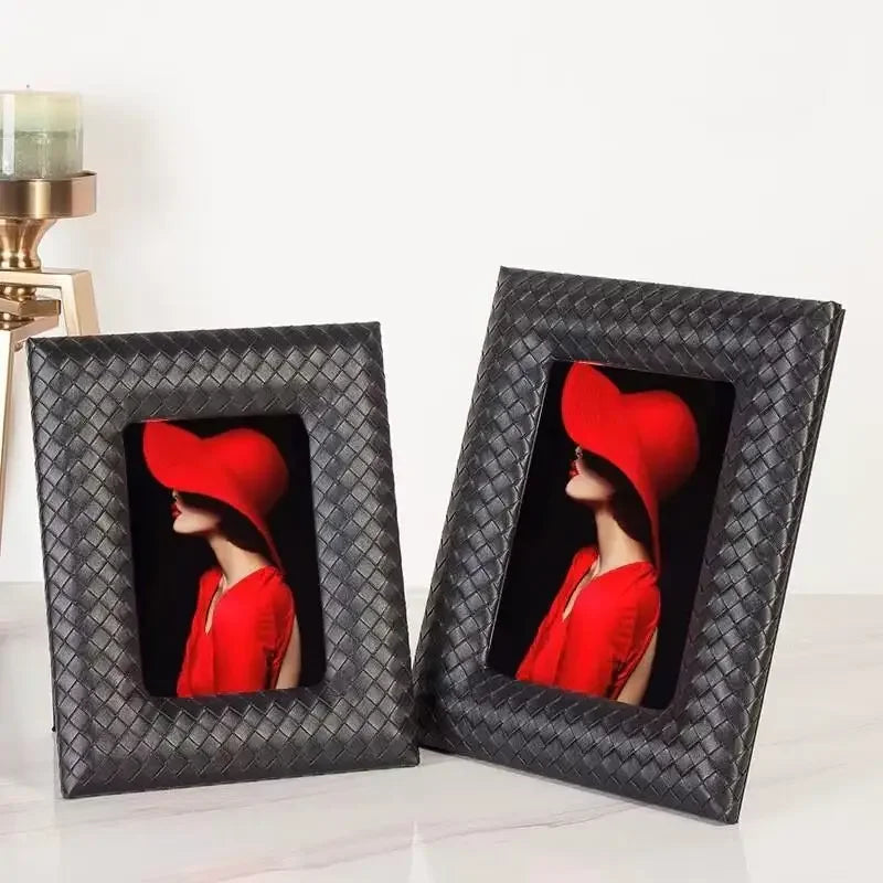 Afralia™ Hand-woven Leather Wedding Photo Gift Frame - Modern Home Decoration