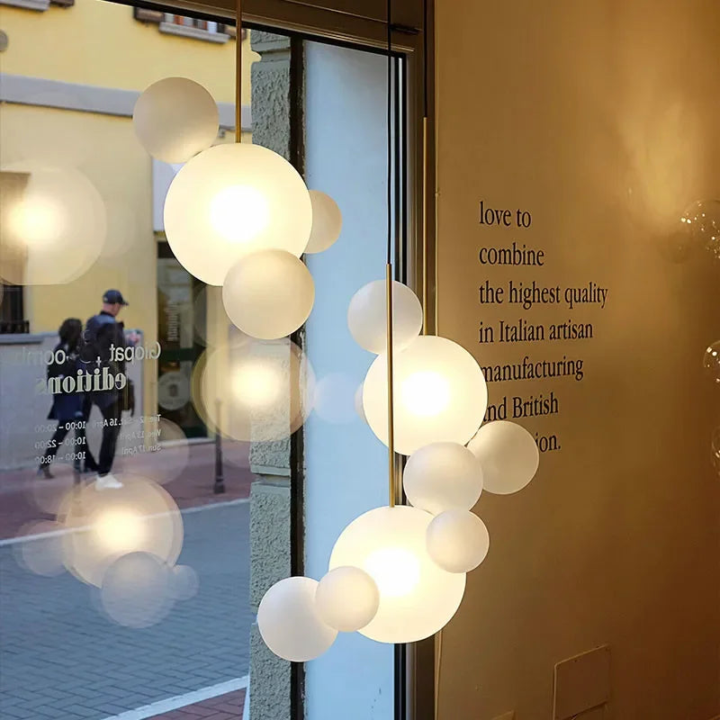 Afralia™ Milky Glass Globes LED Pendant Lights for Dining Room, Modern Luminarias LED Hanging Lamp