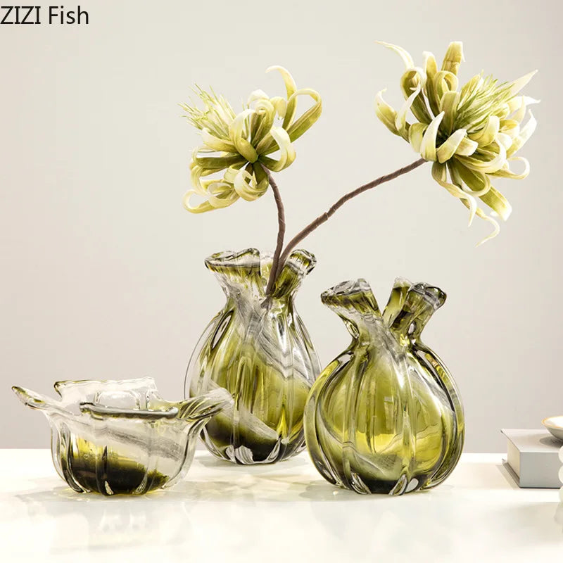 Afralia™ Green Glass Vase Hydroponics Plant Pots for Table Decoration and Floral Arrangement