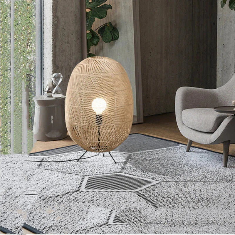 Afralia™ Rattan Ball Floor Lamp for Living Room, Bedroom, Study - Hand-Woven Wood Floor Light