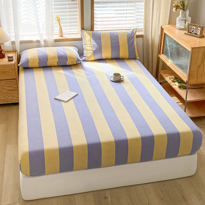 Afralia™ Cotton Stripe Fitted Sheet- Single Cozy Mattress Cover with Elastic Band