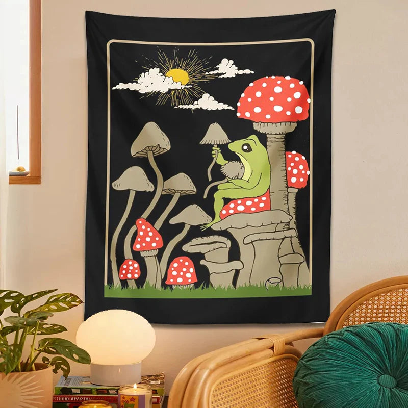 Afralia™ Cute Frog Tapestry Wall Hanging for Retro Aesthetic Bedroom Decor