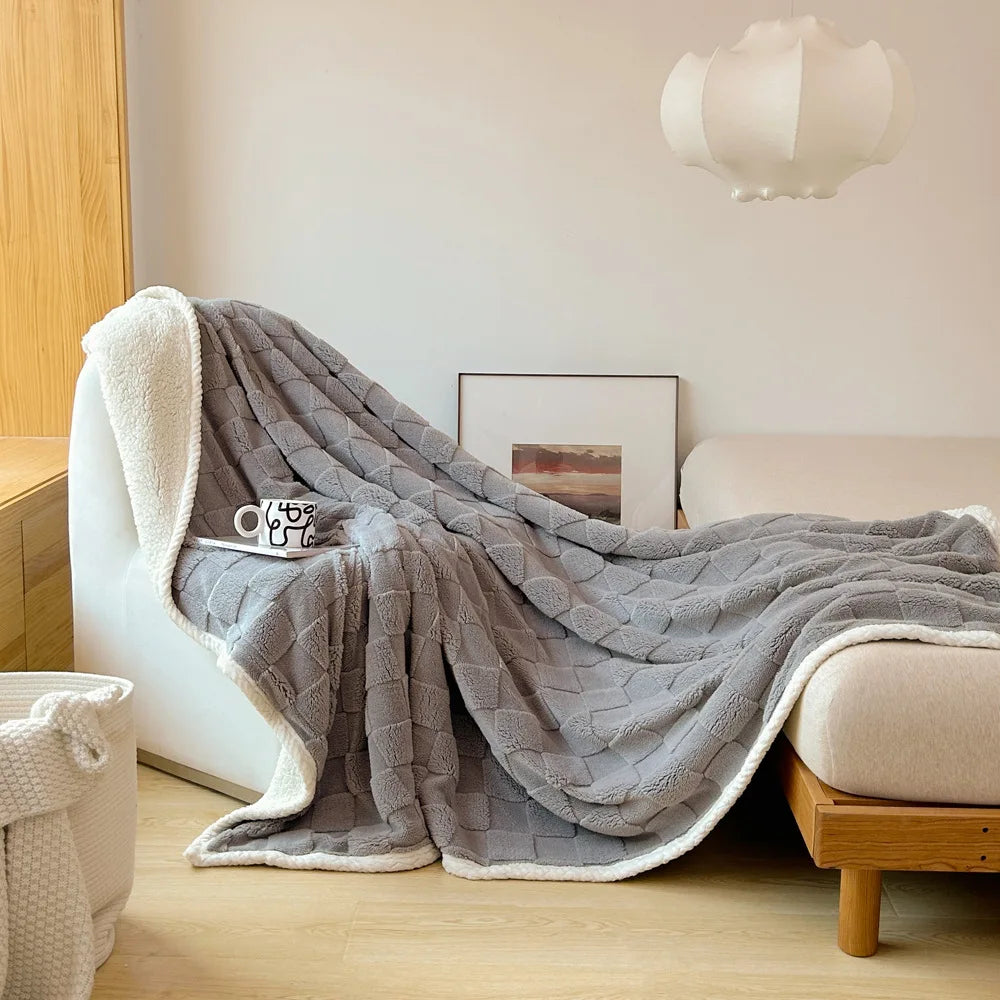 Afralia™ Plaid Jacquard Lamb Fleece Blanket: Soft & Cozy Single Size for All Seasons