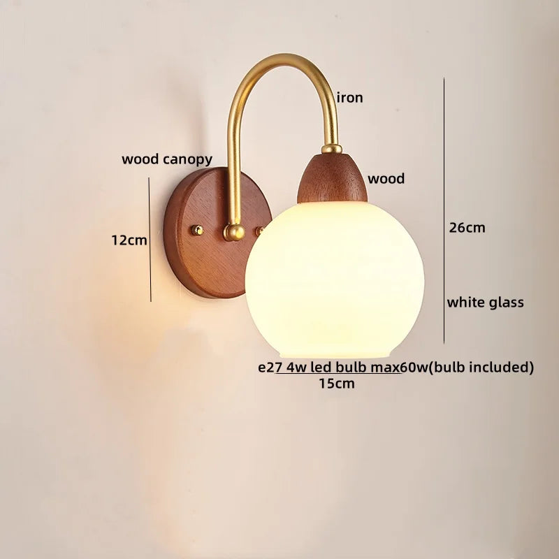 Afralia™ Wood Glass LED Wall Light Modern Bedside Lamp for Living Room & Bedroom