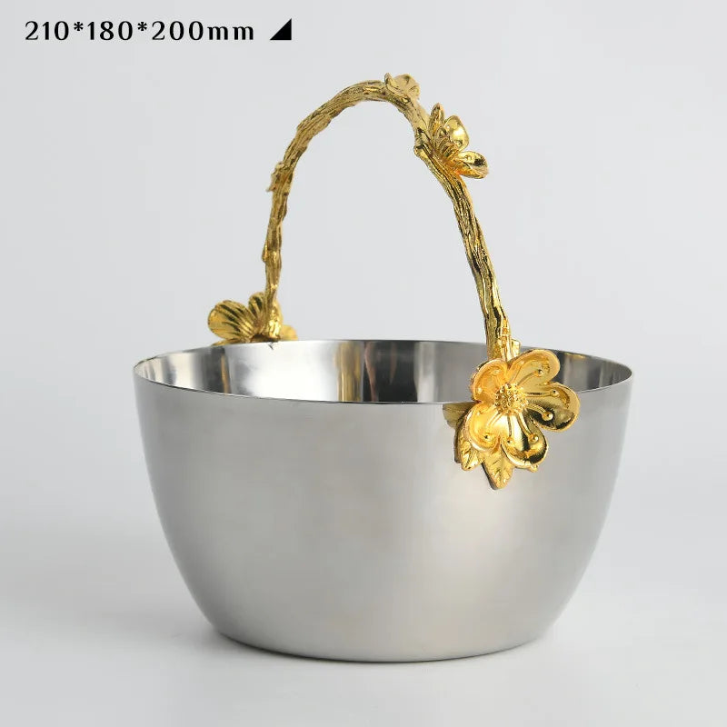 Afralia™ Silver Plum Blossom Fruit Plate with Ice Bucket - Nordic Light Luxury Home Decor