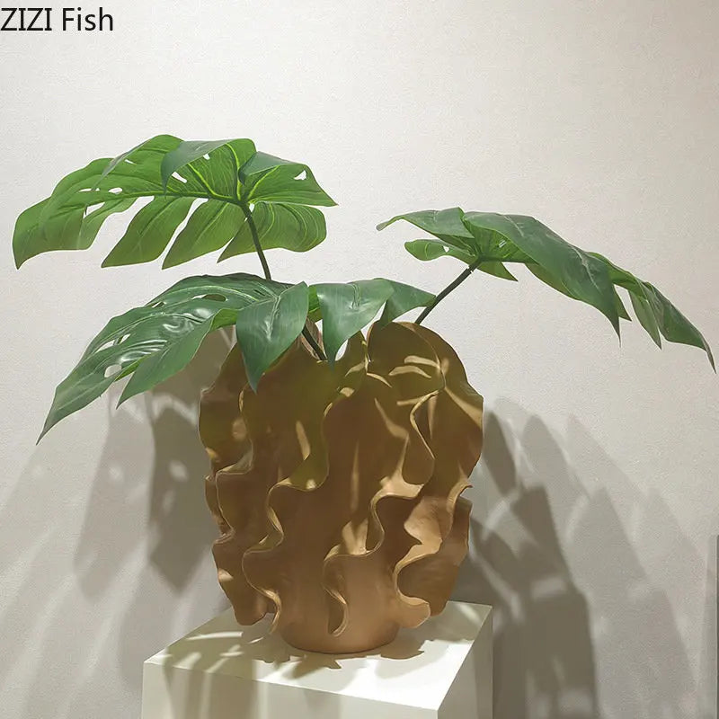 Afralia™ Wave Wrinkle Resin Vase | Abstract Crafts Flower Pot | Desk Decoration | Artistic Floral Arrangement