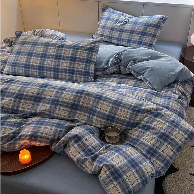 Afralia™ Soft Grid Print Bedding Set for King Queen Double Size Beds