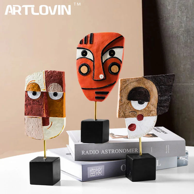 Afralia™ Resin Face Art Abstract Tabletop Figurines Home Decoration Ornament
