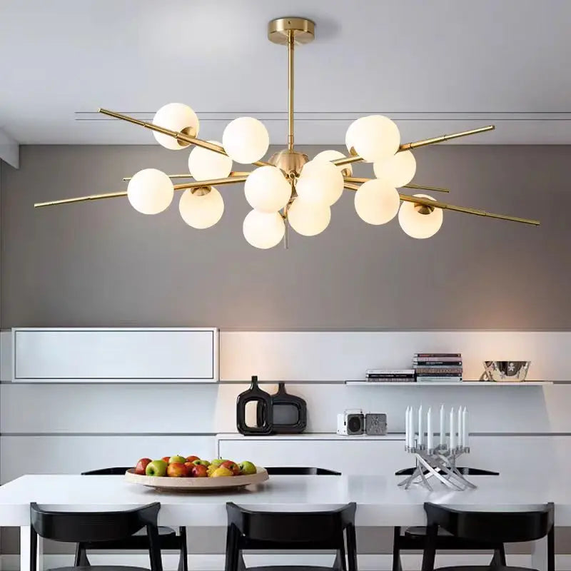 Afralia™ Modern Glass Ball LED Chandelier Gold/Black Pendant Lamp for Living & Dining Spaces