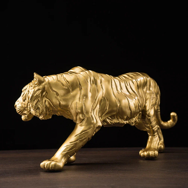 Afralia™ Golden Tiger Resin Figurines for Home & Office Decor Miniature Ornaments & Collectibles