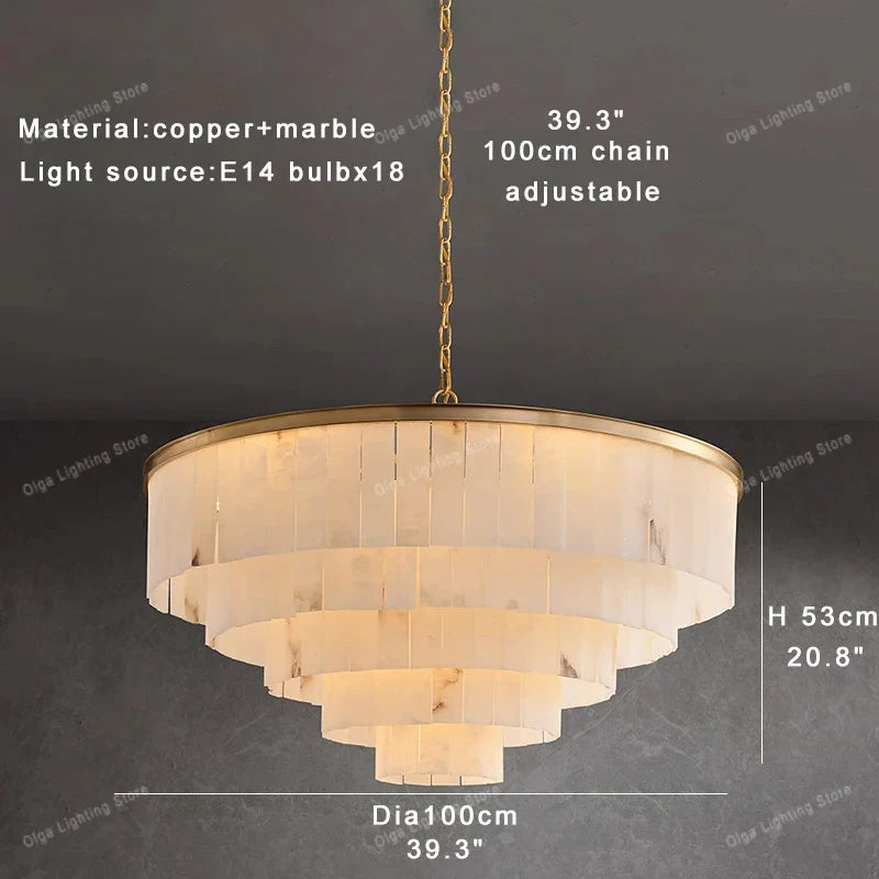 Afralia™ Marble Ceiling Chandelier Dimmable Round Vintage Hanging Lamp - 31" Luxe Dining Room Lighting