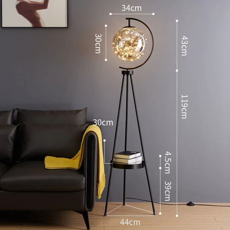 Afralia™ Sky Star LED Floor Light: Glass Gold Black Bedroom Hotel Decor Lighting