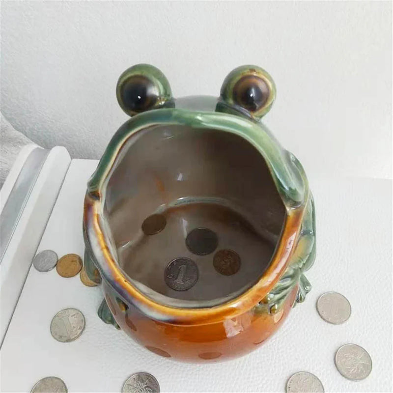 Afralia™ Frog Sculpture Storage Box: Silver Green Desk Ornament & Home Decoration