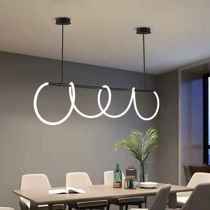 Afralia™ Modern Long Hose LED Chandelier, Black/Gold Pendant Light for Kitchen & Dining Room