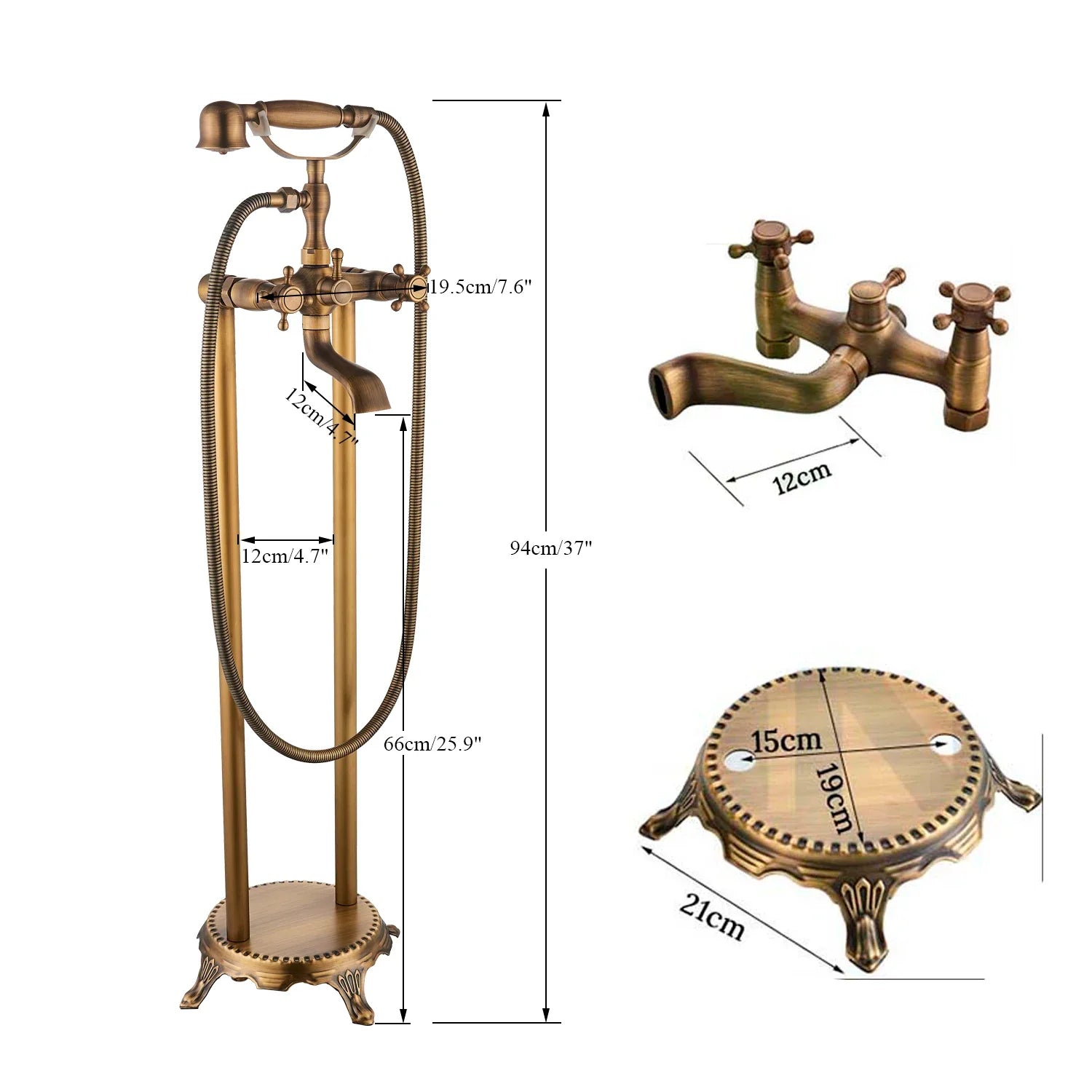 Afralia™ Brass Freestanding Bathtub Filler with Handshower, Dual Handles & Shower Set