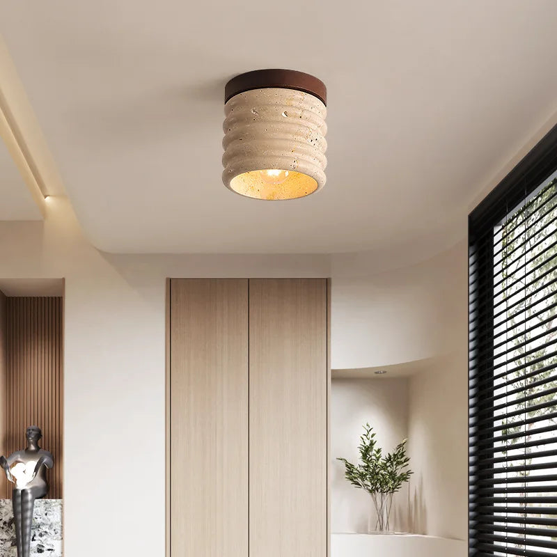 Afralia™ LED Wood Yellow Travertine Ceiling Light - Modern Style for Home Decor