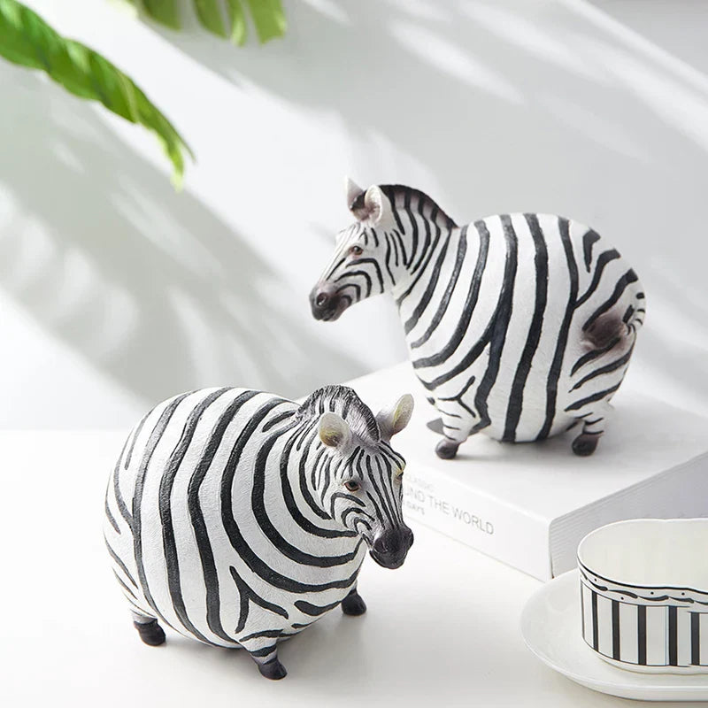 Afralia™ Cute Fat Zebra Resin Animal Figurine Sculpture Desktop Art Decoration