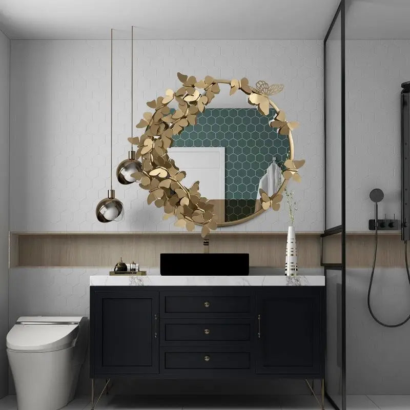 Afralia™ Metal Wall Mirror for Bathroom, Bedroom & Hallway Décor