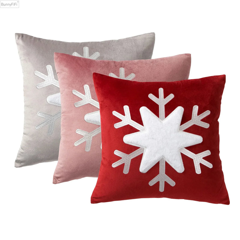 Afralia™ Velvet Snowflake Pillowcase | Embroidered Christmas Farmhouse Decor Cover