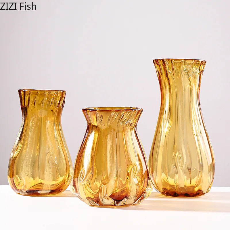 Amber Glass Vase Hydroponics Pot for Table Decoration by Afralia™