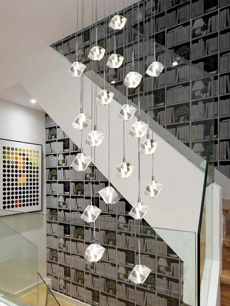 Afralia™ Modern Crystal Staircase Chandelier: Luxury Indoor Hanging Lighting Fixture for Living Room