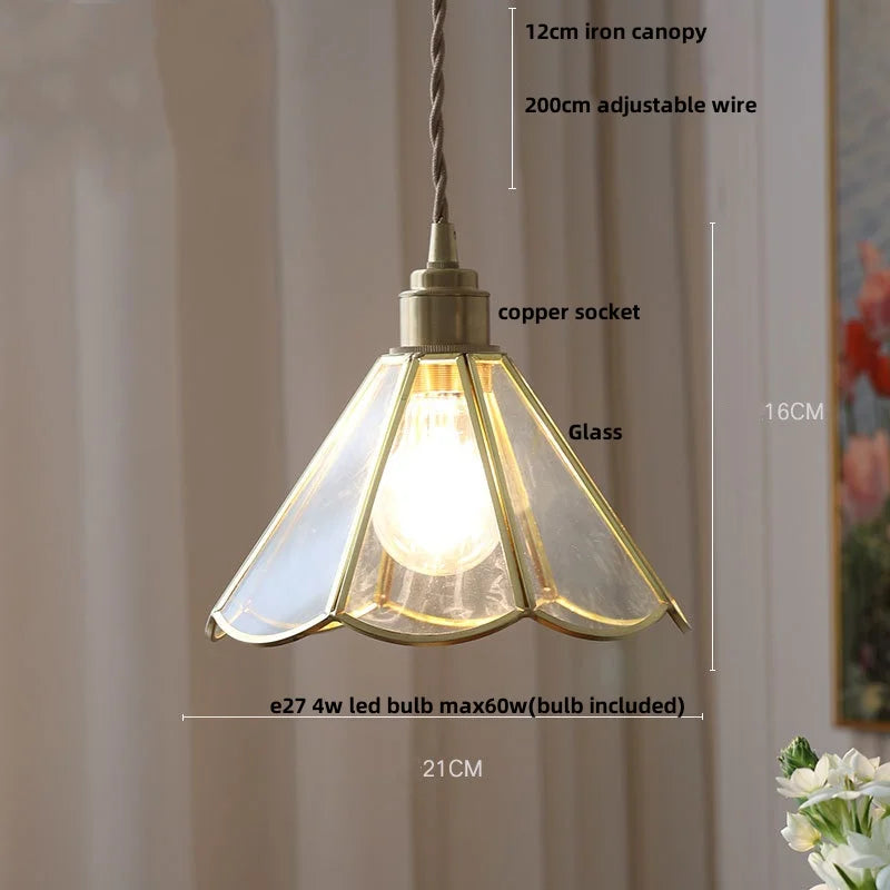 Afralia™ Loft Green Tiffany Glass LED Pendant Lights with Copper Knob Switch