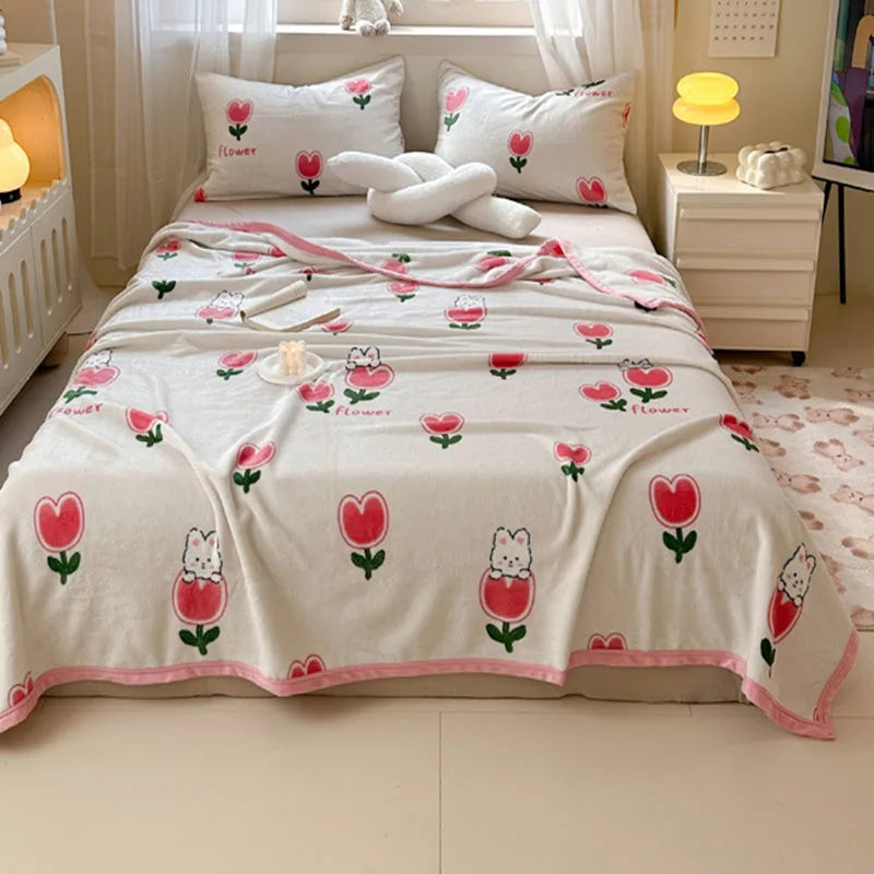 Afralia™ Flower Printed Milk Velvet Blanket: Soft Sofa Cover for Winter Warmth
