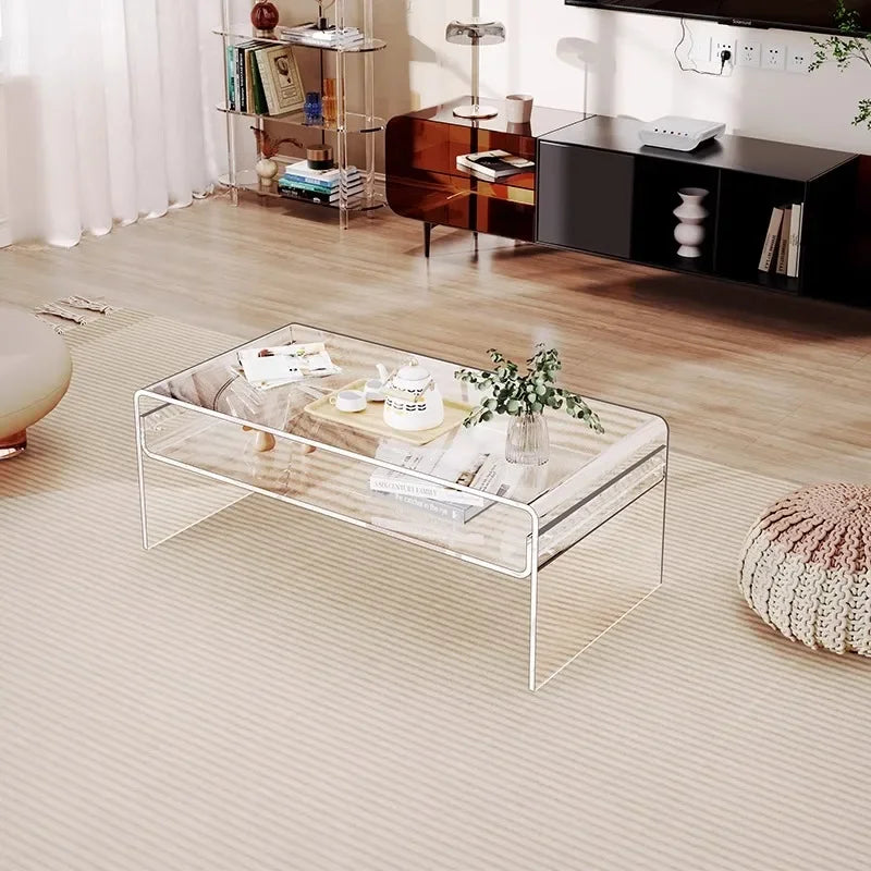 Afralia™ Transparent Acrylic Coffee Table, Creative Long Tea Table, Living Room Sofa Side Table