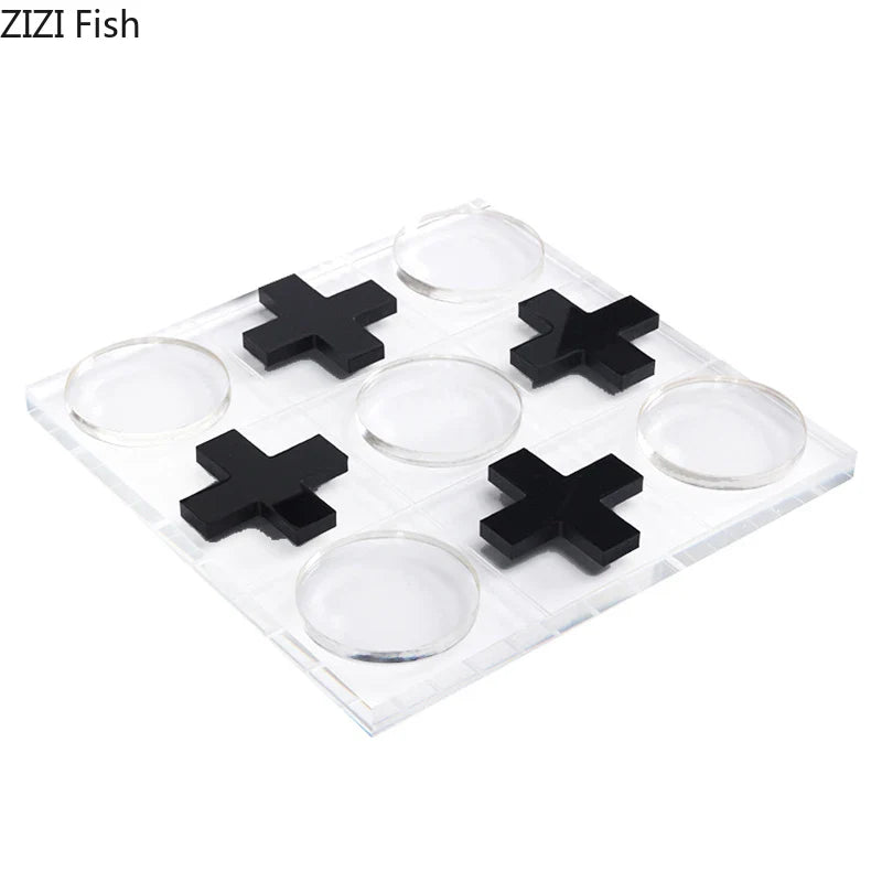 Afralia™ Acrylic Tic-Tac-Toe Chessboard Set: Geometric Artwork Ornaments & Chess Pieces